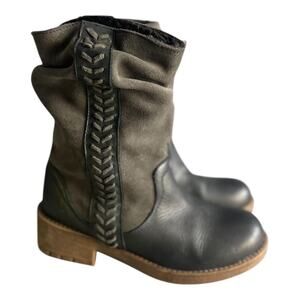 CoolWay Women’s Black & Brown Leather Mid Calf Boho Boots Size-37 (6)